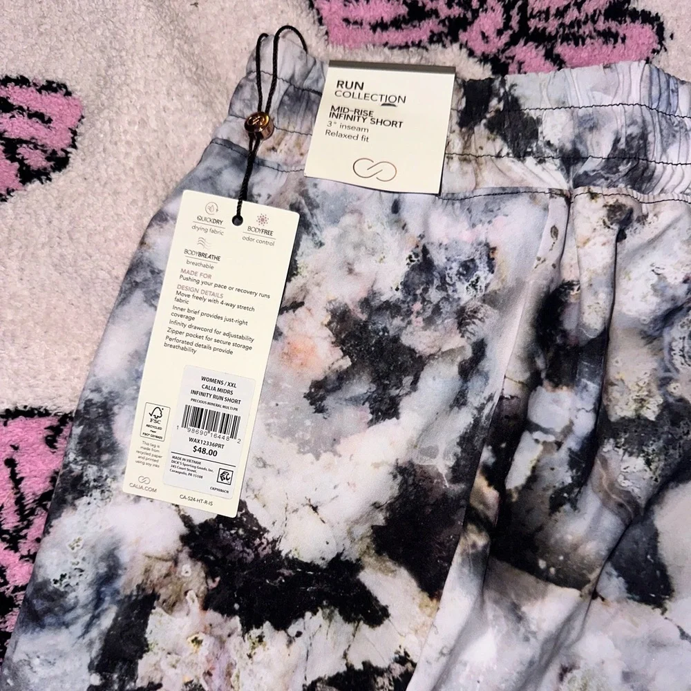 CALIA Run Collection Mid-Rise Infinity Black Gray Peach Marbled Shorts 1 NWT XXL